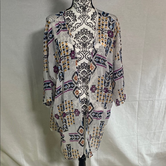 No Brand Sweaters - Geometric Pattern Women's Kimono Layering Cover Up Aztec Sheer Tribal